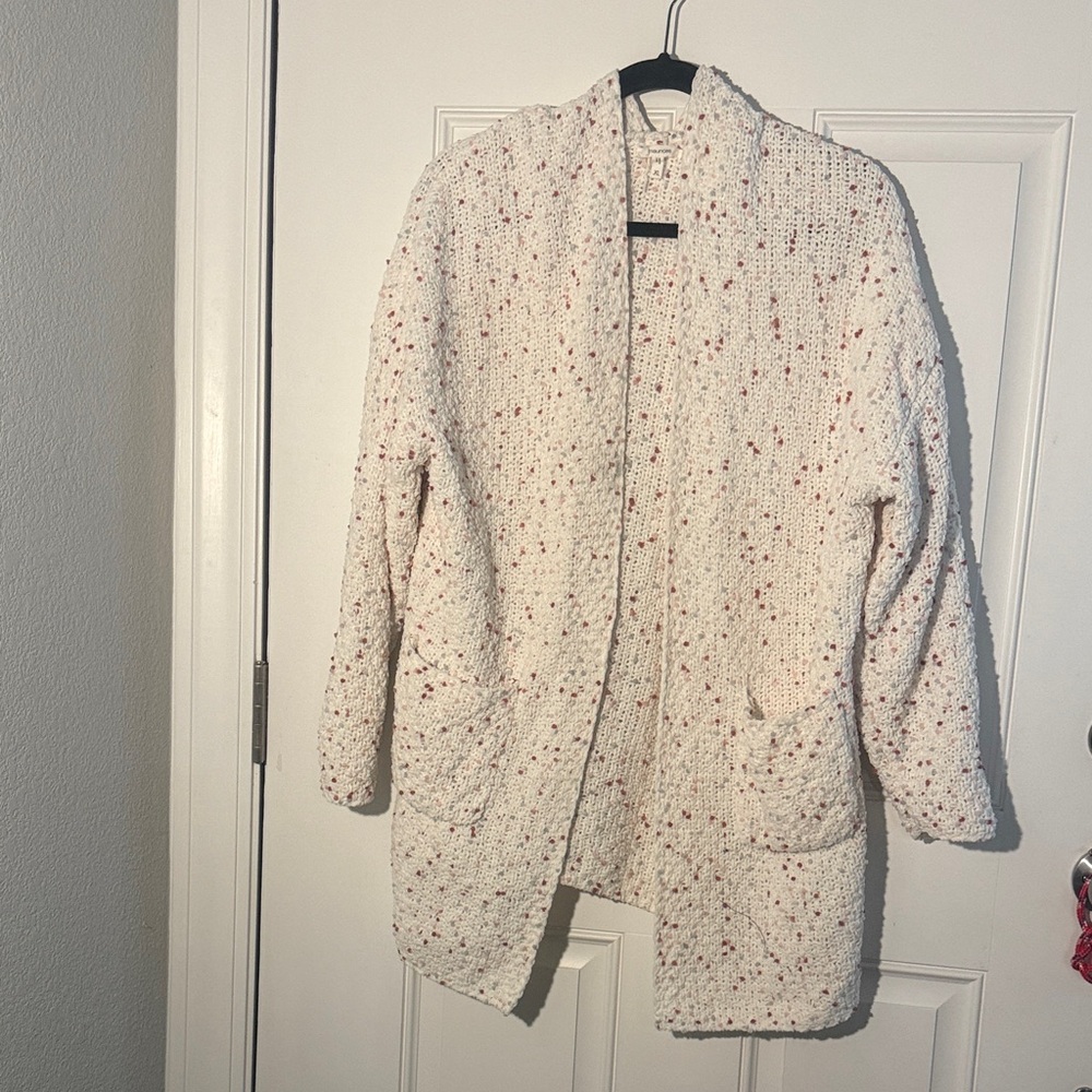 Cozy Speckled Open-Front Cardigan - Cream with Rust Speckles